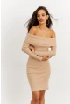 Kadın Camel Madonna Yaka Kaşkorse Elbise CG272