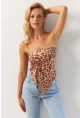 Kadın Camel Önü Büzgülü Leopar Crop Bluz MON137