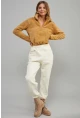 Kadın Camel Önü Fermuarlı Crop Peluş Sweatshirt DA85