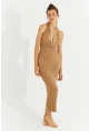 Kadın Camel Sırtı Açık Triko Maxi Elbise SF2505