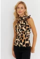 Kadın Camel-Siyah Boyun Bağlamalı Leopar Desenli Bluz EY2890