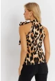 Kadın Camel-Siyah Boyun Bağlamalı Leopar Desenli Bluz EY2890