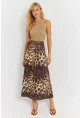 Kadın Camel-Siyah Desenli Saten Etek KED170