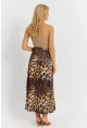 Kadın Camel-Siyah Desenli Saten Etek KED170