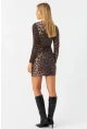 Kadın Camel-Siyah Drapeli Mini Leopar Elbise DMR386