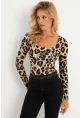 Kadın Camel-Siyah Leopar Desenli Bluz LPP003