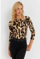 Kadın Camel-Siyah Leopar Desenli Bürümcük Bluz EY2894