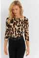 Kadın Camel-Siyah Leopar Desenli Bürümcük Bluz EY2894