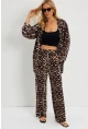 Kadın Camel-Siyah Leopar Desenli Kimono Takım GÇ163