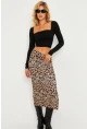 Kadın Camel-Siyah Leopar Desenli Midi Etek YLE21