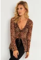 Kadın Camel-Siyah Leopar Desenli Tül  Bluz GÇ175