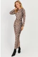 Kadın Camel-Siyah Leopar Maxi Elbise MON121