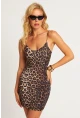 Kadın Camel-Siyah Mini Leopar Elbise MEN2059