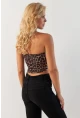 Kadın Camel-Siyah Önü Büzgülü Leopar Crop Bluz MON137