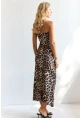 Kadın Camel-Siyah Önü Büzgülü Leopar Midi Elbise HC1591
