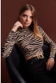 Kadın Camel-Siyah Sırt Dekolteli Zebra Desenli Crop Bluz LPP1131