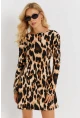 Kadın Camel-Siyah Sırtı Açık Leopar Desenli Midi Elbise EY2891
