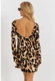 Kadın Camel-Siyah Sırtı Açık Leopar Desenli Midi Elbise EY2891