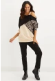 Kadın Camel-Siyah Tek Omuz Leopar Desen Bloklu Sweatshirt BK231066
