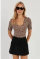 Kadın Camel-Siyah V Yaka Leopar Bluz LPP1263