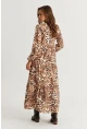 Kadın Camel-Siyah Volanlı Desenli Maxi Elbise YLE14