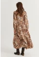 Kadın Camel-Siyah Volanlı Desenli Maxi Elbise YLE14