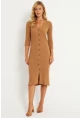 Kadın Camel Triko Midi Gömlek Elbise YV274