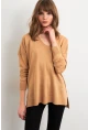 Kadın Camel V Yaka Triko Kazak YİL549