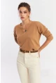 Kadın Camel V Yaka Yalaş Triko Bluz YİL552