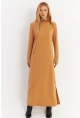 Kadın Camel Yakası Fermuarlı Maxi Sweat Elbise TF12
