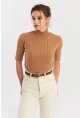 Kadın Camel Yarım Balıkçı Triko Bluz YV287