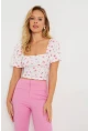 Kadın Çiçekli Crop Bluz Beyaz AYD270