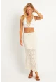 Kadın Ekru Ajurlu Astarlı Triko Maxi Etek TOP05