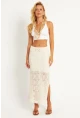 Kadın Ekru Ajurlu Astarlı Triko Maxi Etek TOP05