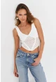 Kadın Ekru Ajurlu Crop Bluz SB030