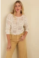 Kadın Ekru Ajurlu Triko Bluz  MZU601