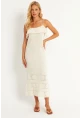Kadın Ekru Ajurlu Triko Midi Elbise HC1569