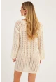 Kadın Ekru Ajurlu Triko Mini Elbise MZU605