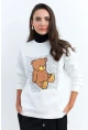 Kadın Ekru Ayıcık Baskılı Sweatshirt ZM288