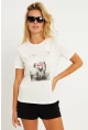 Kadın Ekru Baskılı T-Shirt AYD322