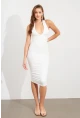 Kadın Ekru Büzgülü Mini Elbise DCF033-90