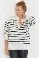 Kadın Ekru Çizgili Triko Kazak SMT219