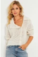 Kadın Ekru Geniş Yakalı Triko Hırka MİW4571
