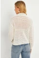 Kadın Ekru Geniş Yakalı Triko Hırka MİW4571