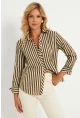 Kadın Ekru-Haki Çizgili Gömlek KED709