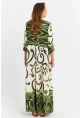 Kadın Ekru-Haki Desenli Salaş Maxi Elbise MASF0020