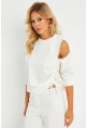 Kadın Ekru İnci Detaylı Büzgülü Sweatshirt RLO04