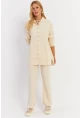 Kadın Ekru İnci Düğmeli Hırka Triko Alt Üst Takım MNUV26