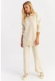 Kadın Ekru İnci Düğmeli Triko Alt Üst Takım NUV33