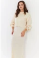 Kadın Ekru İncili Alt Üst Triko Takım NUV37